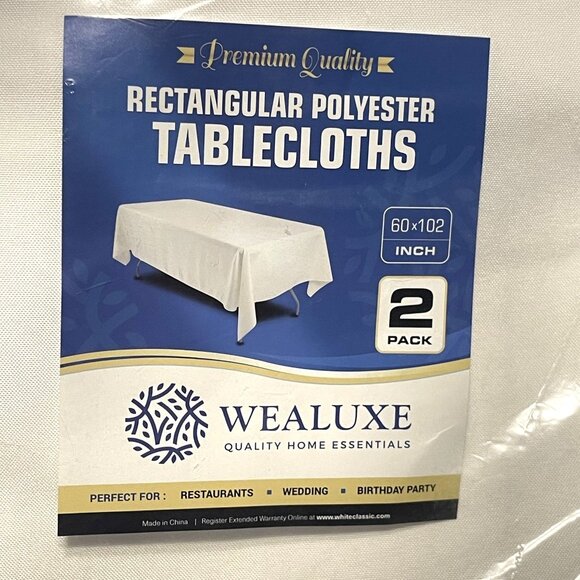 Wealuxe Tablecloths White Rectangular Polyester Tablecloths 60x102 Inches 2 Pack - Picture 3 of 10